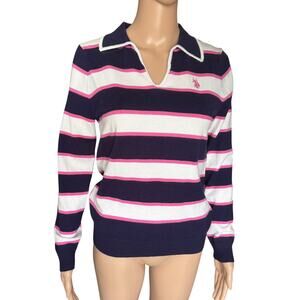U.S. Polo Assn Y2K Preppy Old Money Coastal Sailor Stripe Knit Collar Sweater M